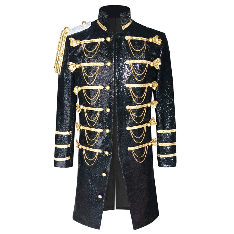 Traje de actuación de Palace attire, uniforme militar con cadena de bar y club nocturno, vestido de escenario nupcial para anfitrión masculino (chaqueta)