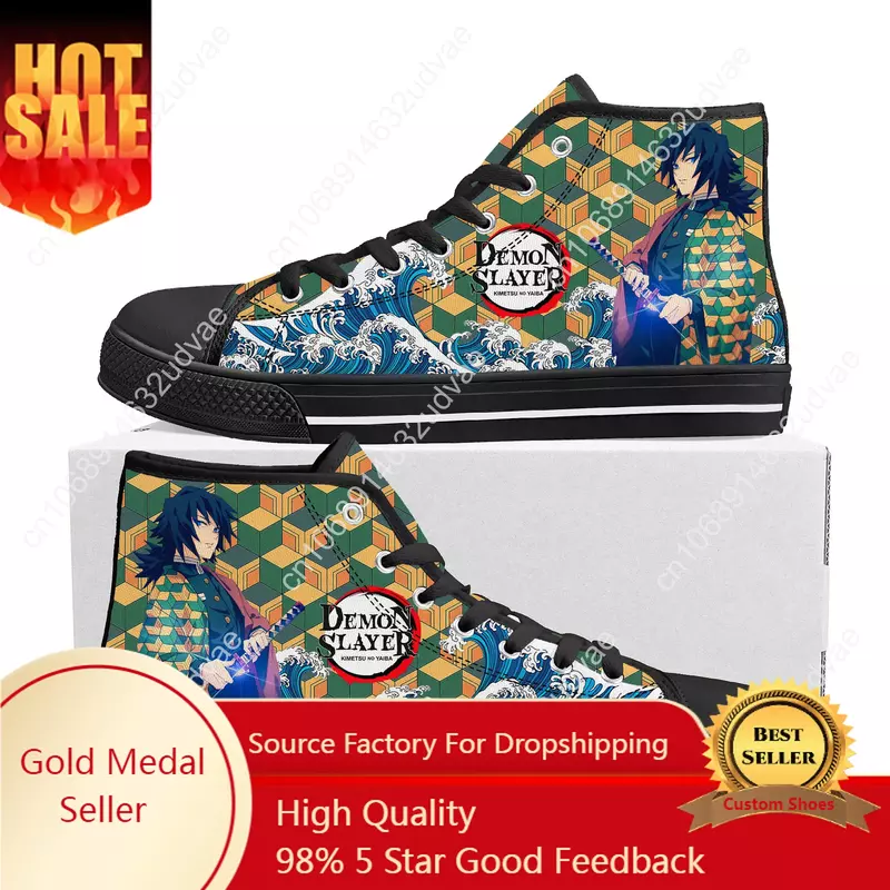 Giyu Tomioka Water Hashira zapatillas de deporte de dibujos animados de Anime japonés, zapatos de lona personalizados para hombres y mujeres, pareja de adolescentes, moda