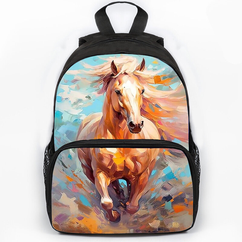 Multiple Pockets Running Horses Print Backpacks Boys Waterproof School Bags Large Capacity Bookbag Travel Backpack Laptop Bag