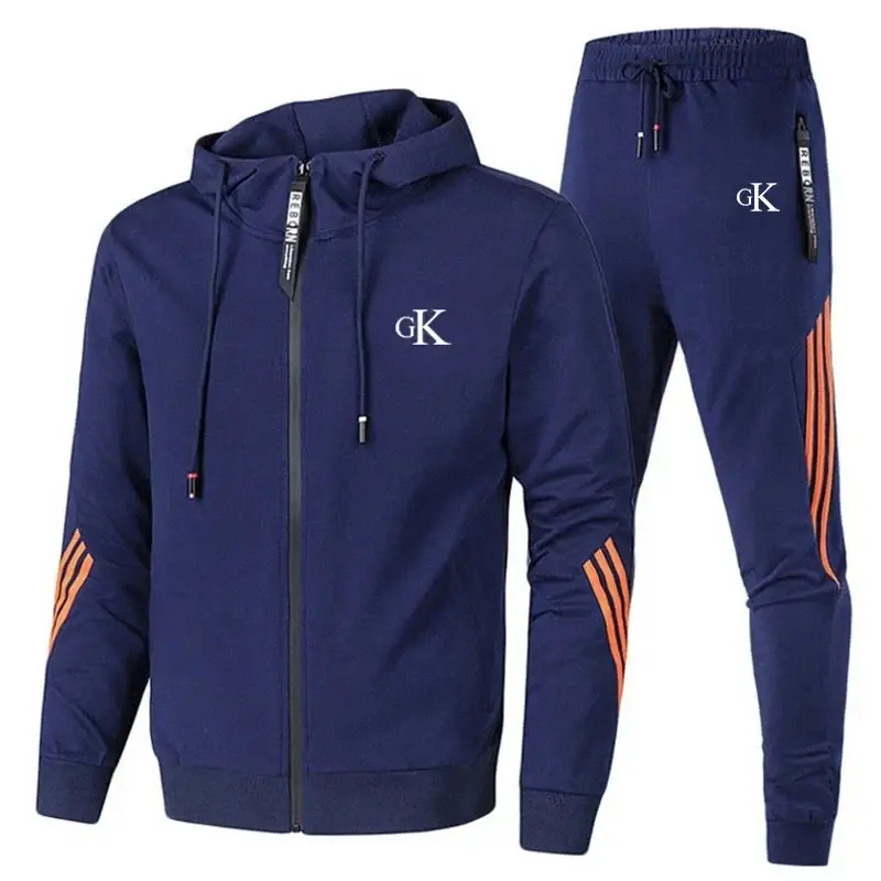Men's spring and autumn print gym jogging fashion sportswear suit casual zipper sweatshirt + sweatpants two-piece set