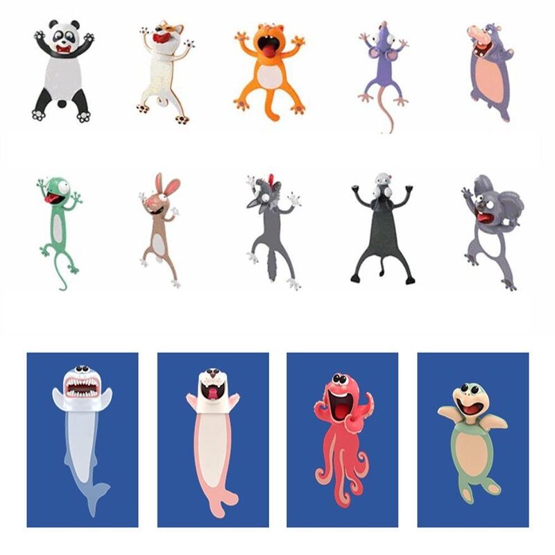 Marcapáginas de animales de dibujos animados 3D estéreo Ocean Series, sello, pulpo, gato, Panda y Shiba, papelería creativa para niños, marcapáginas de regalo