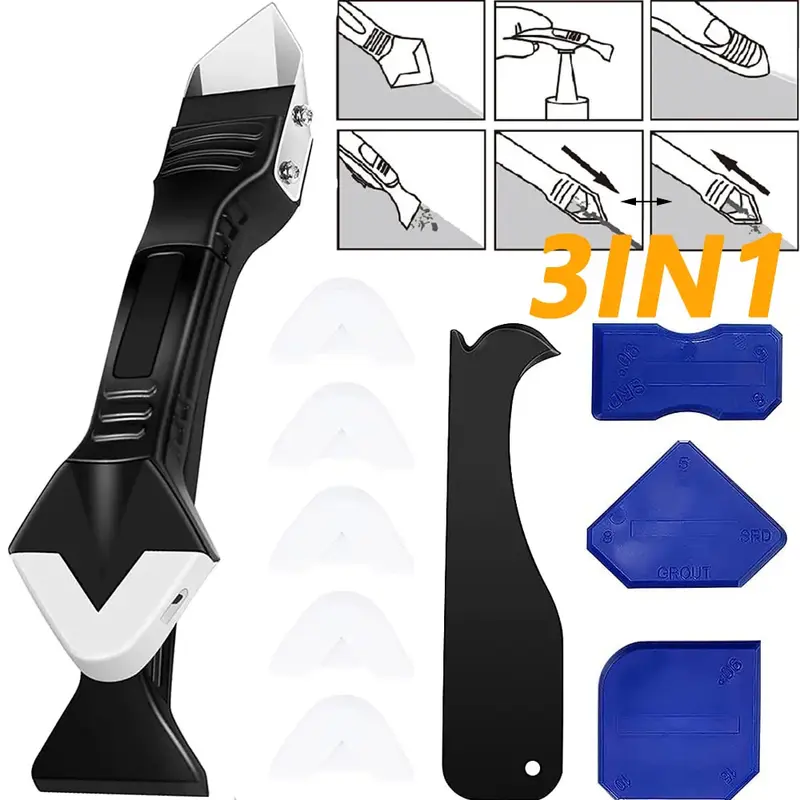 Silicone Scraper Glue Remover Knife Angle Beauty Crevice Spatula Tool Grout Scraper Kit 5in1 Multifunction Coner Caulking Tool