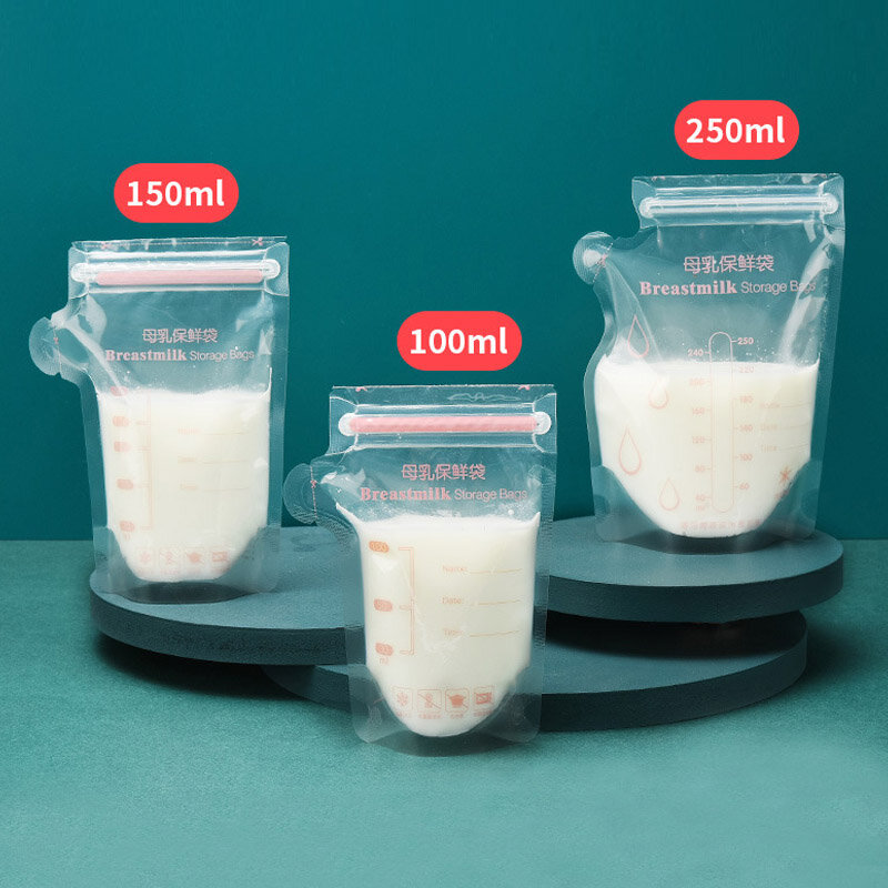 Wadah penyimpanan susu ibu, 30Pcs 100/150/250ml wadah penyimpanan susu Freezer tas penyimpanan makanan bayi ibu BPA gratis tas pengeluaran aman
