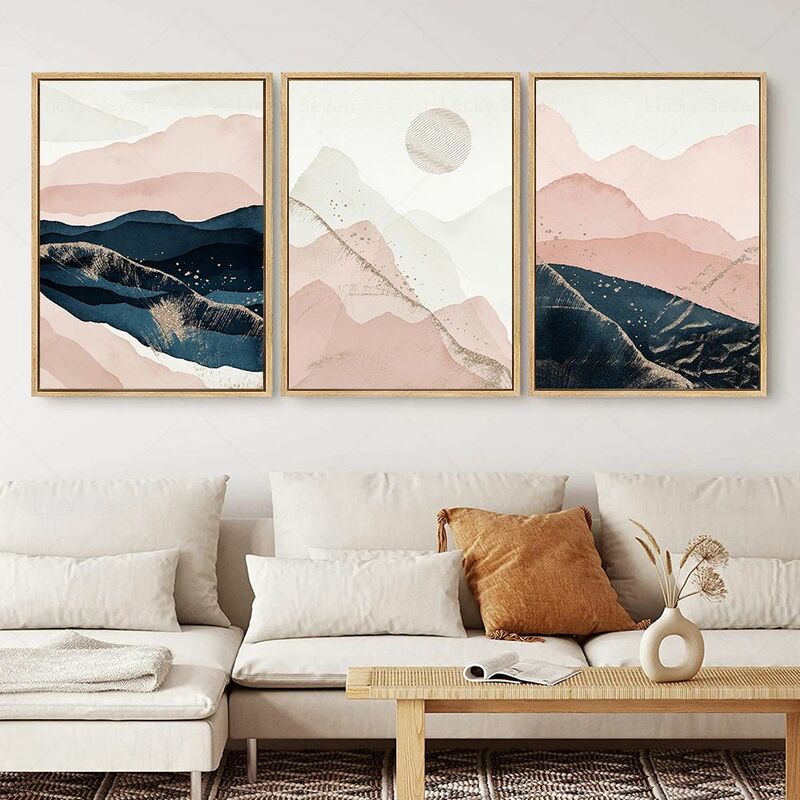 Abstrakcyjny krajobraz różowy Morandi akwarela płótno malarstwo Nordic plakaty i druki zdjęcia ścienny do salonu Home Decor