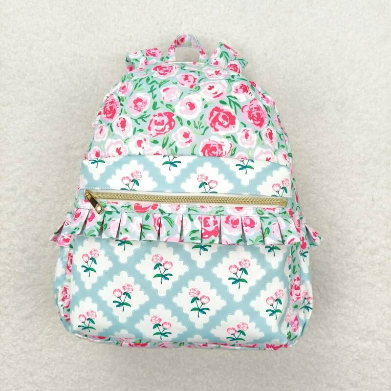 Baby Girl's Floral Ruffle Backpack, bolsa de escola para criança, crianças, ao ar livre, portátil, crianças, Flower Boutique, atacado
