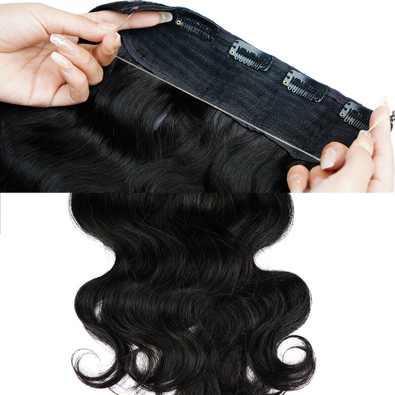 Doreen Halo extensiones de cabello rizado, Clip ondulado en una pieza, máquina de cabello humano Remy con línea de pescado ajustable, aumenta el volumen