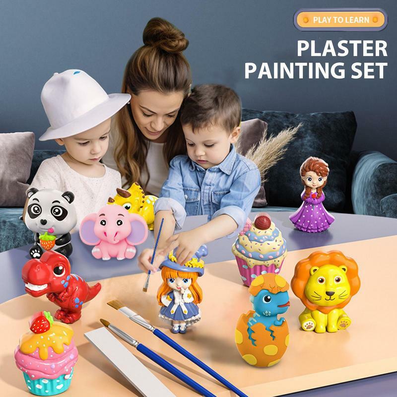 Set Mainan Kerajinan lukisan plester, 8 buah mainan Scrawl kreativitas DIY gipsum cat untuk anak laki-laki perempuan Aksesori melukis