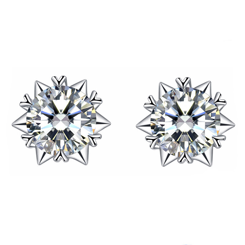 Moissanite Stud Earrings 1CT 2CT White Gold Plated Sterling Silver D VVS1 Lab Diamond Snowflake Ear Studs For Women