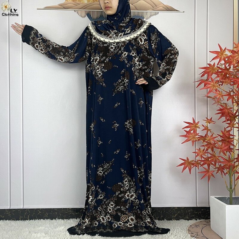 2024 Nieuwste Moslim Abaya 'S Voor Vrouwen Lange Mouwen Ramadan Gebed Dubai Kalkoen Femme Bloemen Zachte Losse Gewaad Afrikaanse Traditie Jurk