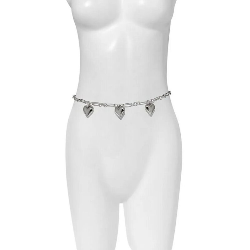 Cadena de cintura con borla de corazón de melocotón de ocio, cinturón de cadena ajustable de simplicidad, falda de Metal, cinturón de decoración versátil