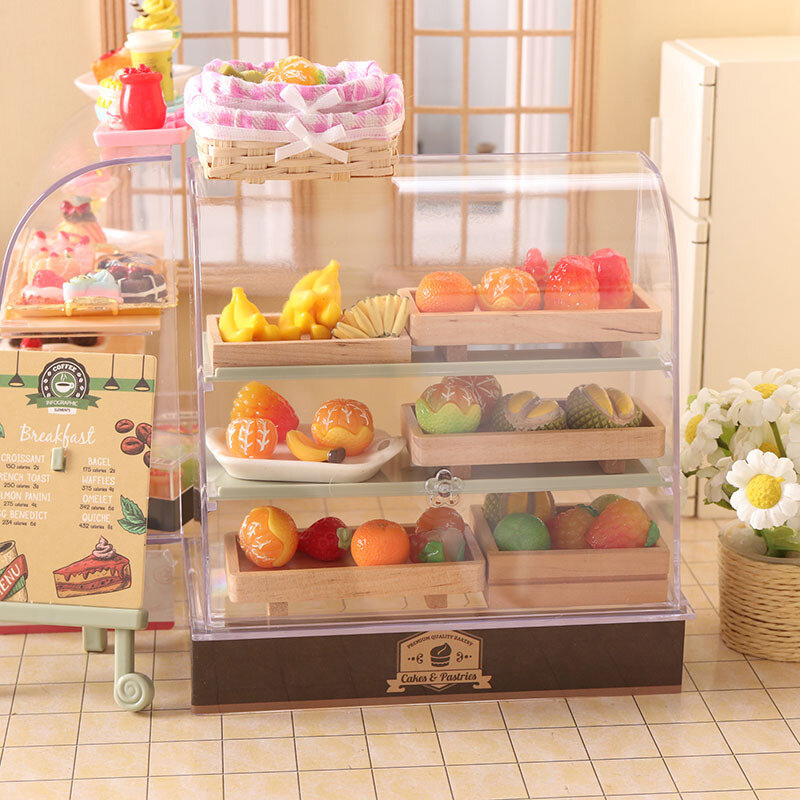 1:12 scala Dollhouse Miniature Food Bakery Shop Cake Display Counter Bakery Cabinet Model Showcase Mini Snack Cabinet