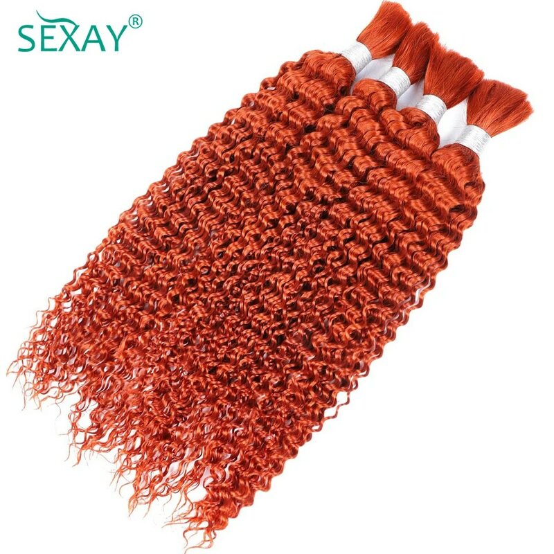 Imbirowa pomarańczowa ludzkie włosy hurtowo do oplatania 100 gramów Sexay brazylijska głęboka fala w kolorze ludzkie włosy splot wiązki bez wątku dla kobiet