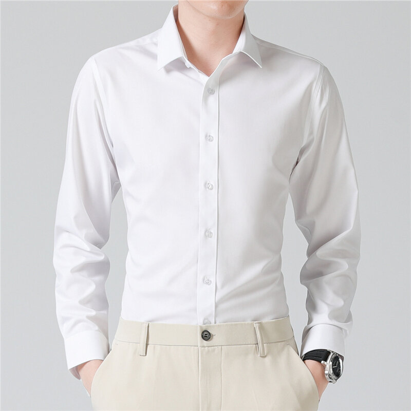 Chemise à boutonnage simple à manches longues pour hommes, version coréenne de chimprintemps/été, col polo avec poches pour documents solides, haut ajusté