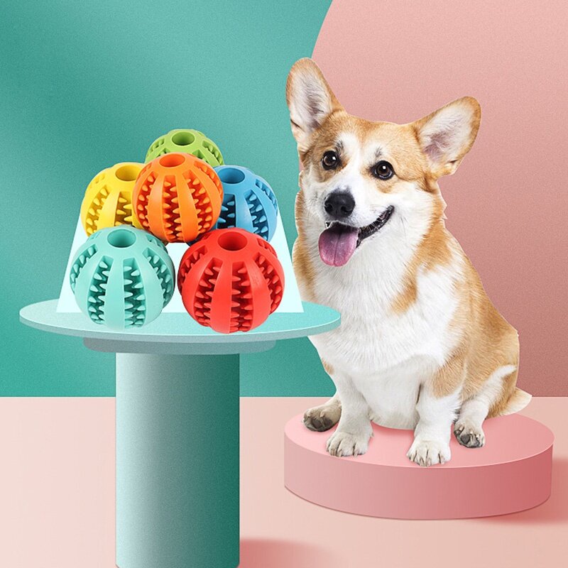 Mainan anjing peliharaan bola karet interaktif untuk anjing besar kecil anak anjing kucing mainan kunyah pembersih gigi hewan peliharaan bola makanan anjing tidak bisa hancur