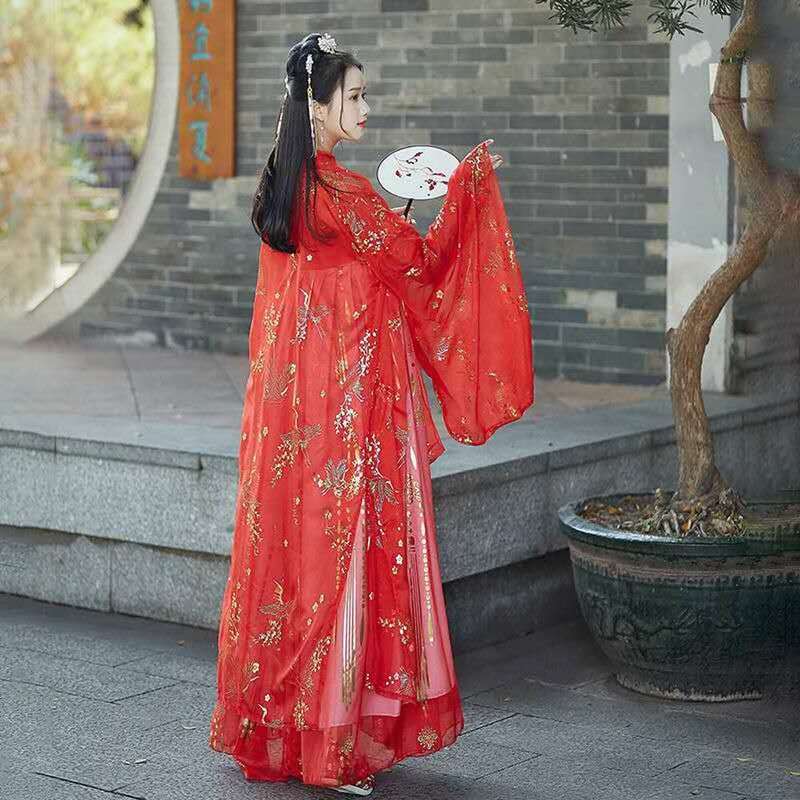 Kostum Cosplay Peri Hanfu Pakaian Hangat Siswa Gaun Tradisional Tiongkok Festival Hanfu Pakaian Pertunjukan Panggung Merah Wanita