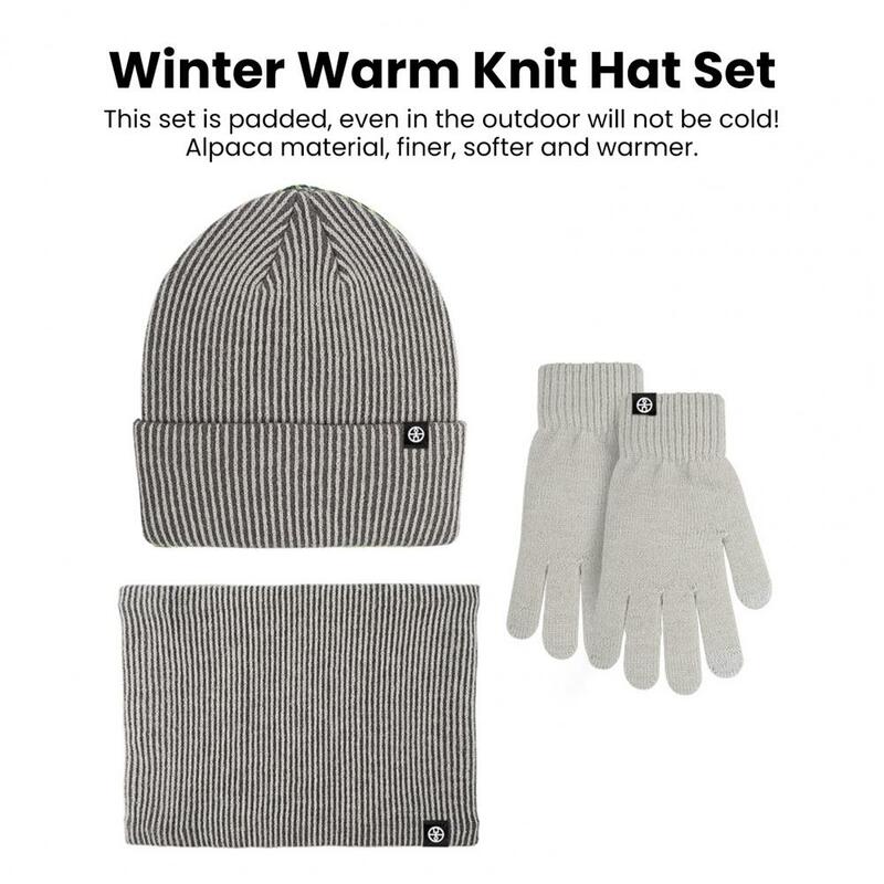 Fleece Hut Schal Handschuhe Set 3-teilige Winter mütze Schal Handschuhe Set für Unisex einfarbig gestreiften dicken warmen elastischen Anti-Rutsch-Hals