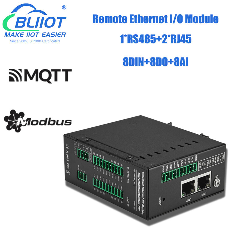 8DIN + 8DO + 8AIN automatyka przemysłowa RS485 RS45 wielokanałowy moduł we/wy dla wsparcia rozszerzeń PLC Modbus RTU Modbus TCP