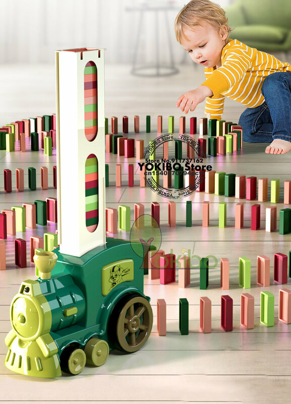 Набор детских игрушек «домино», поезд с подсветкой и звуком, автоматическая укладка, кирпич «домино», цветные игрушки-домино, развивающая игрушка «сделай сам», подарок