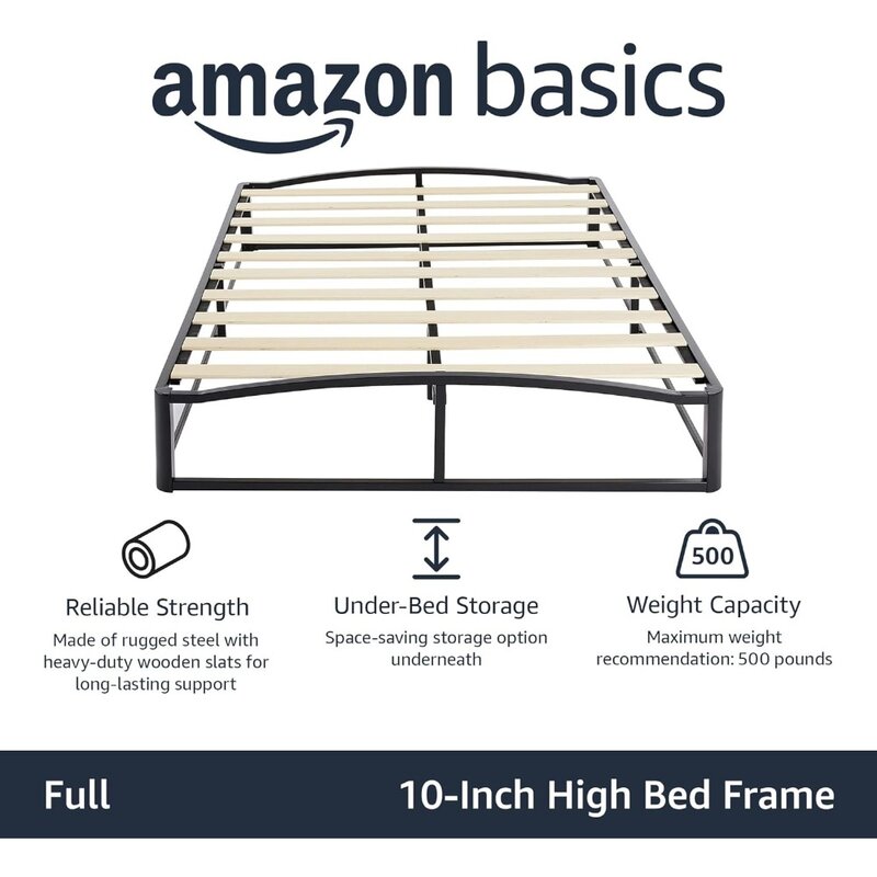 Металлическая платформа для кровати с деревянной подставкой, высота 10 дюймов, полный, черный