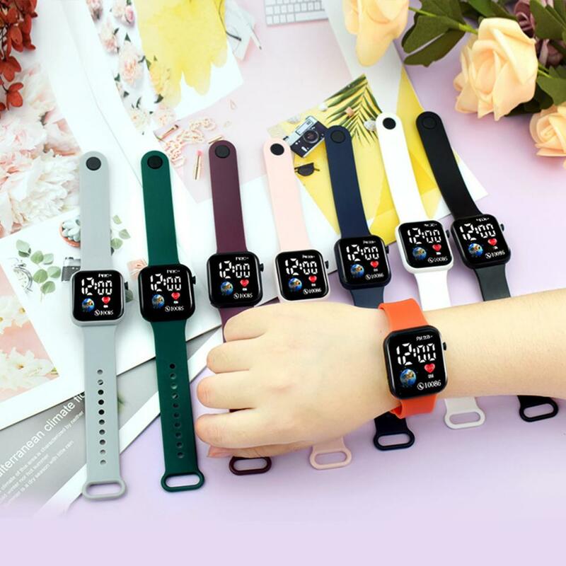 LED Electronic Watch Waterproof Soft Silicone Strap Earth Dial Kids Students Casual Sports Digital Wristwatch Birthday Gift