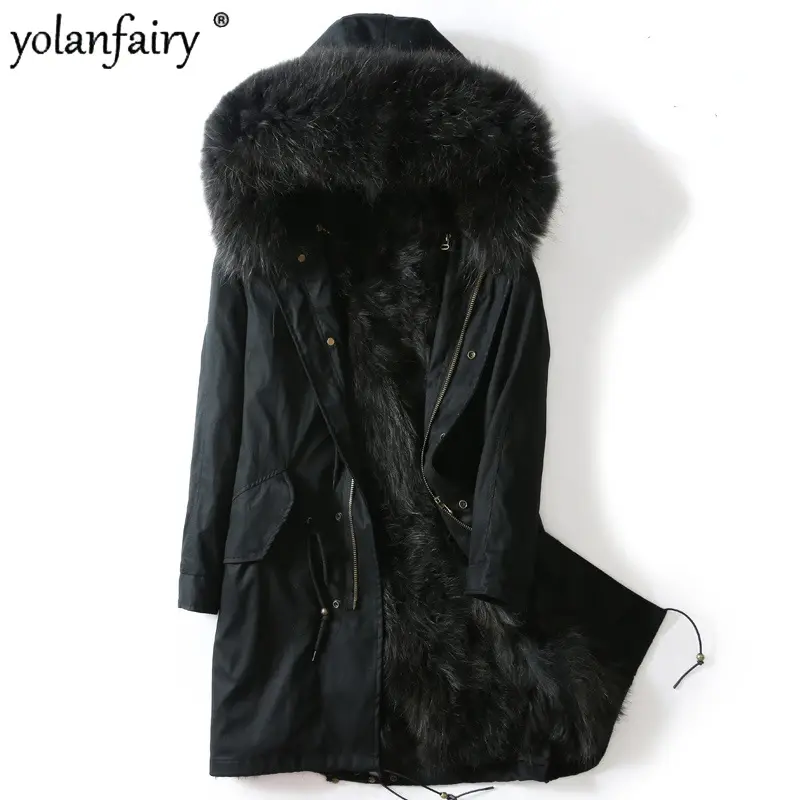 FCY5384-parka de piel auténtica para Hombre, abrigo cálido con capucha, ropa de otoño e invierno, a la moda, novedad