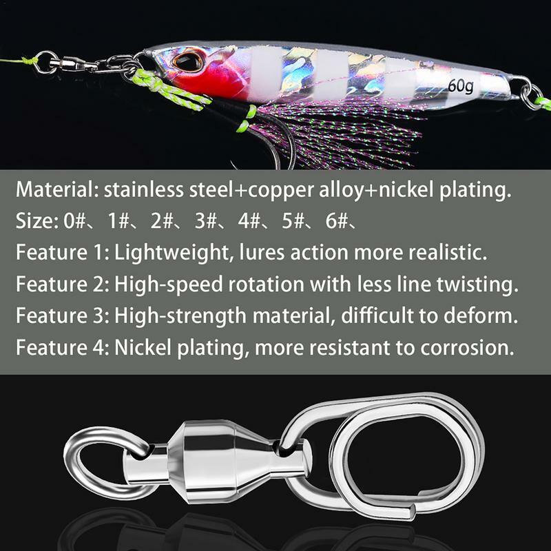 Connecteur de pêche à haute résistance, émerillons de pêche, acier inoxydable, roulement à billes, anneau, matériel de pêche