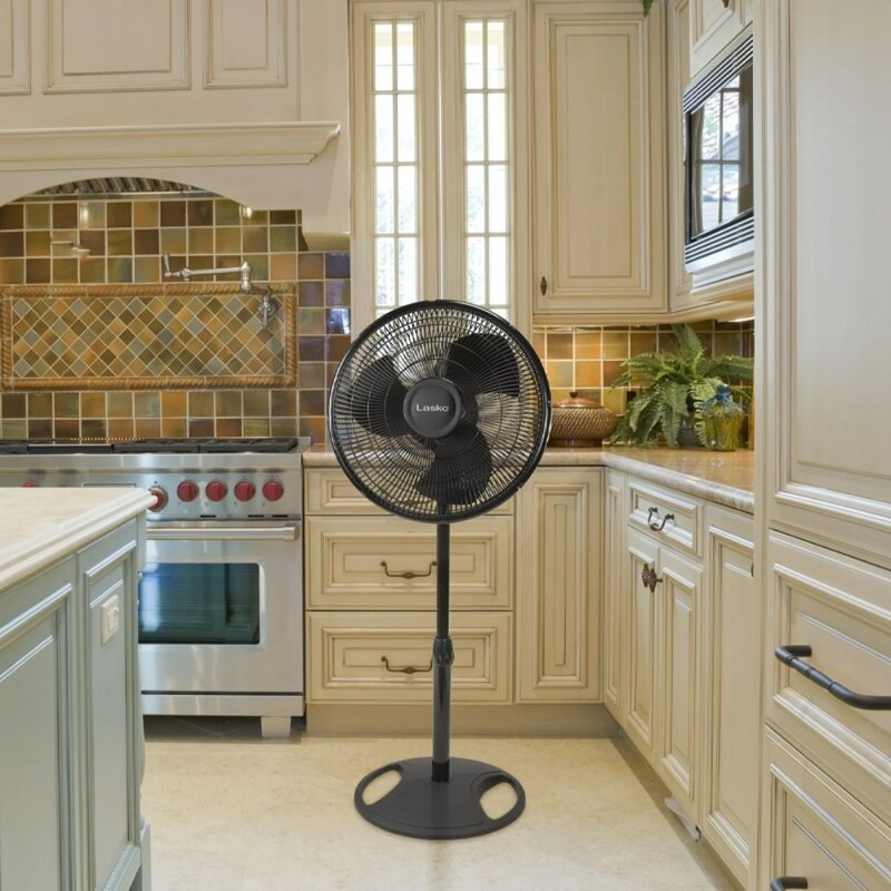 Ventilador de pie para el hogar, base ajustable, color negro