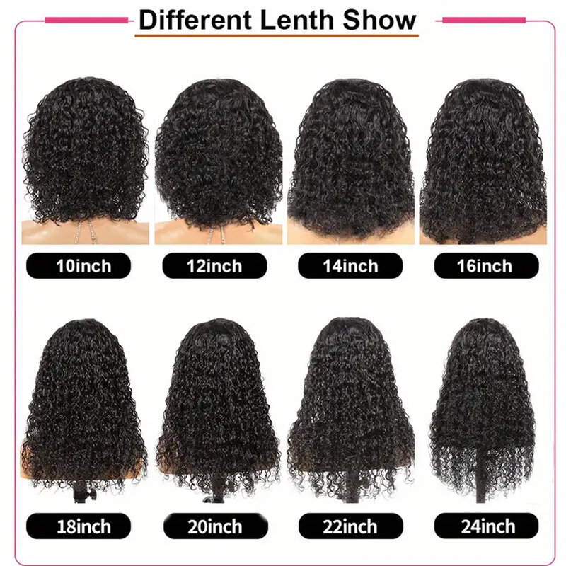 Peluca de cabello humano virgen rizado corto para mujeres negras, 14 pulgadas, flequillo Natural, sin pegamento, 180% de densidad