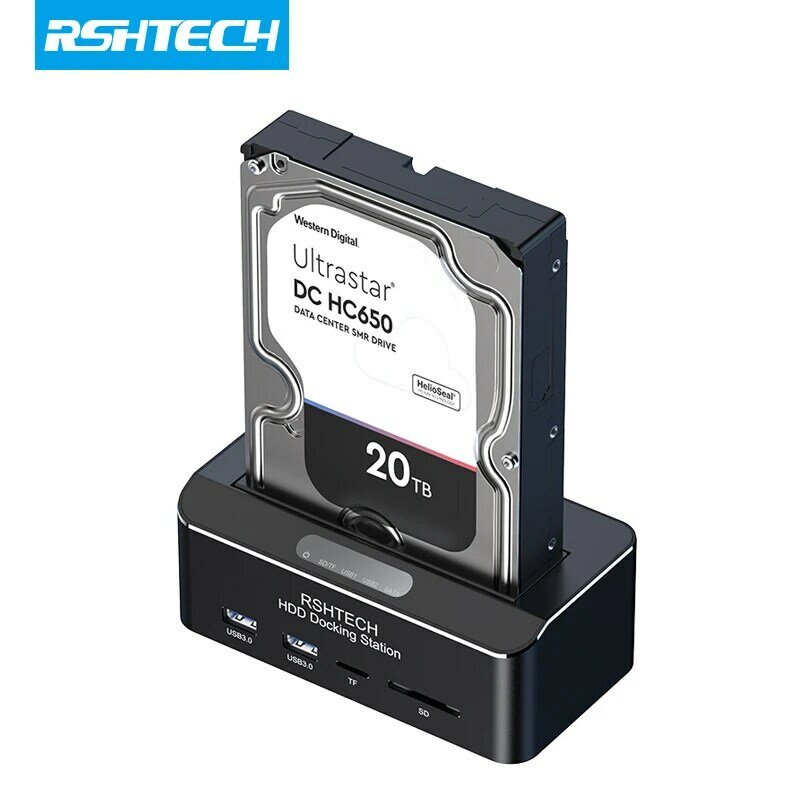 RSHTECH-Docking Station Disco Rígido Externo, USB 3.0 para SATA I II III, 2.5 ", 3.5" HDD, SSD, SD, TF Card Reader, Enclosure Dock