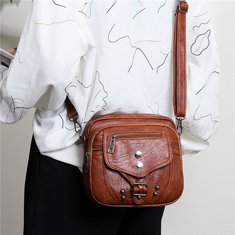 Женская сумка в стиле ретро, Новая модная женская сумка-мессенджер, модная мягкая кожаная сумка через плечо, маленькая квадратная сумка из мытой кожи, 2024