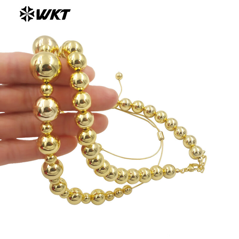WT-JFN18 desain khusus baru 18k emas besar & kecil manik-manik pencampuran Interval dapat disesuaikan kalung untuk wanita pesta dihiasi