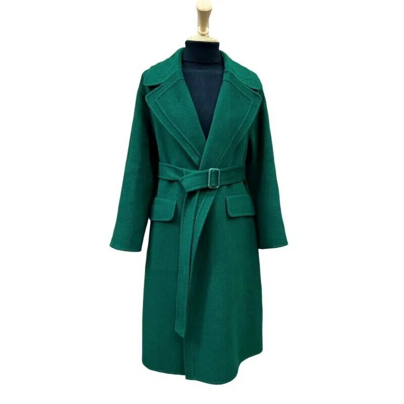 Casaco de caxemira dupla face para mulheres, casacos de qualidade superior, verde esmeralda, luxo, estilo retro, 98% caxemira, 2023