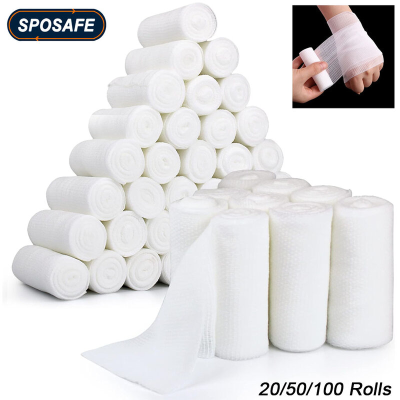 20/50/100 rolek oddychających, bandaż elastyczny przyjazne dla skóry apteczka opatrunki z gazy bawełnianej, awaryjne narzędzie pierwszej pomocy