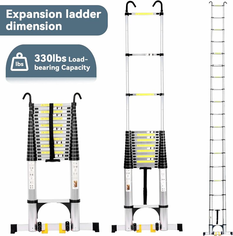 26,2ft Telescopische Ladder, Aluminium Verlengladder W/Driehoek Stabilisatoren & Afneembare Haken, 330 Pond Capaciteit Inklapbare Jongen