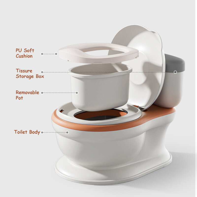Kursi Toilet Toilet bayi, kursi latihan Toilet realistis untuk balita laki-laki perempuan, bantalan PU lembut, fungsi bermain musik, Penyimpanan usap