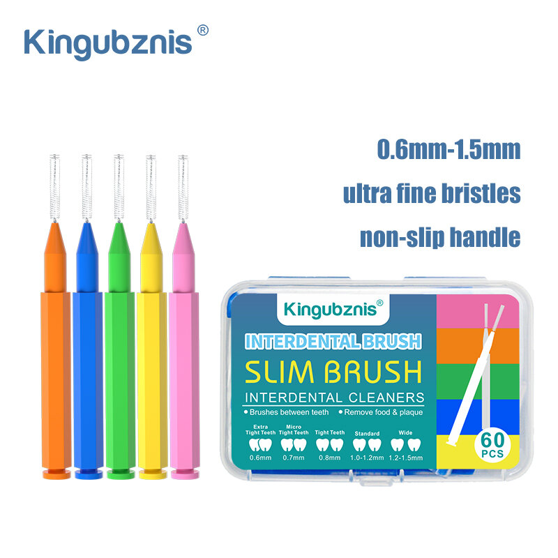 Kingubzhéritage-Brosse à dents interdentaire, cure-dents orthodontiques dentaires, outils de livres de dents, poils souples, forme en I, 0.6mm-1.5mm, 60 pièces