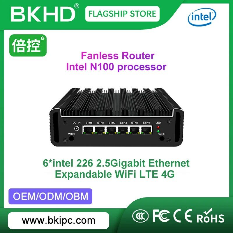 BKHD G31 N100 protección de red doméstica comercial 6x2.5GE Firewall de enrutador sin ventilador Compatible con Pfsense MikrotikOS 1264NP