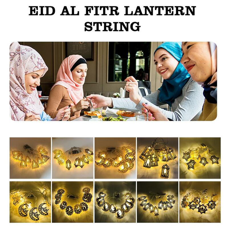 1.65m 10 Led Eid Mubarak Led String Lights Islam Muslim Lantern Castle Moon Star 2024 Home Ramadan Decoration Party Festiva P9t1