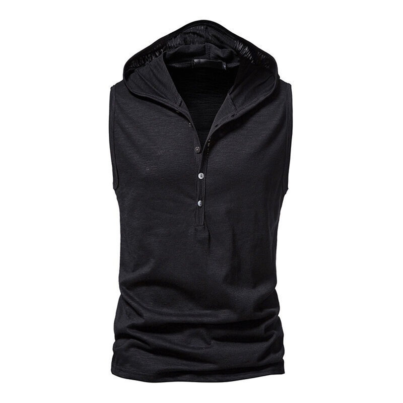 Camiseta informal de alta calidad para hombre, Camiseta cómoda con capucha a la moda, sin mangas, Color sólido suave, elegante