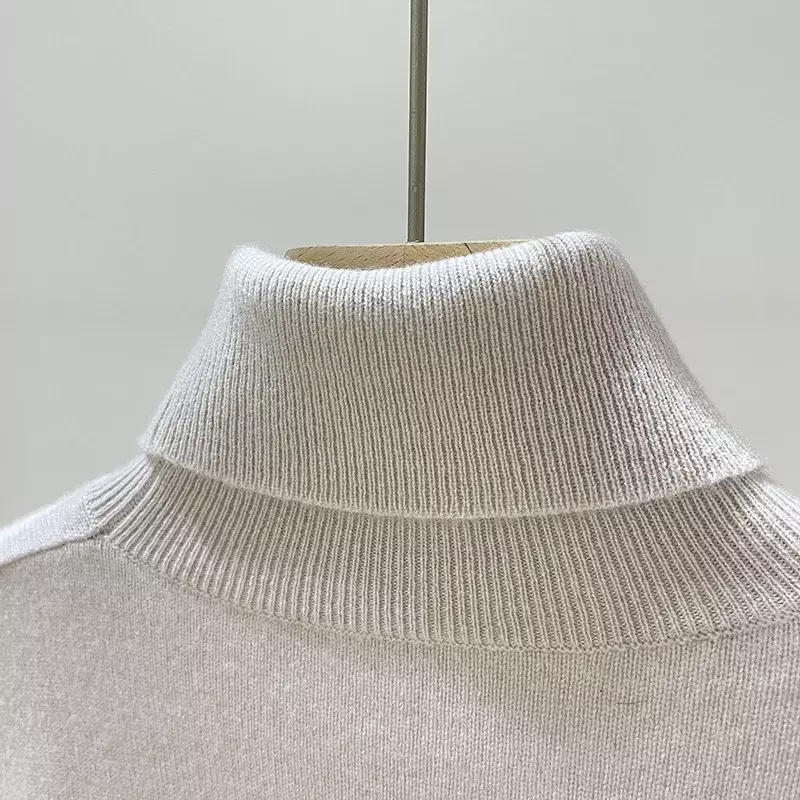 Women's Cashmere Pullover Solid Pocket Beading Casual Loose Fall Winter Turtleneck Knitted Sweater