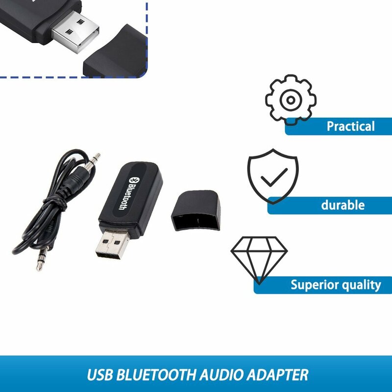 Usb blutooth-compatível sem fio para música do carro receptor de áudio adaptador aux 3.5mm para fone de ouvido reciever