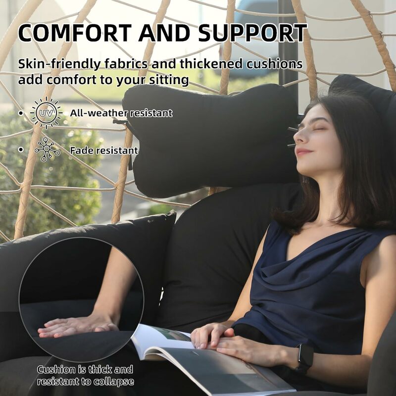 Rede de balanço duplo para interior e exterior, cadeira de balanço com suporte, dobrável, resistente uv, almofadas removíveis