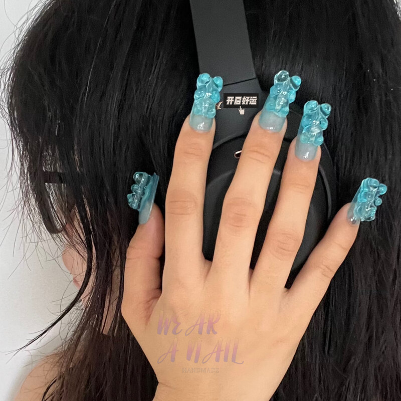 10 шт., декоративные накладные ногти голубого цвета, с полным покрытием