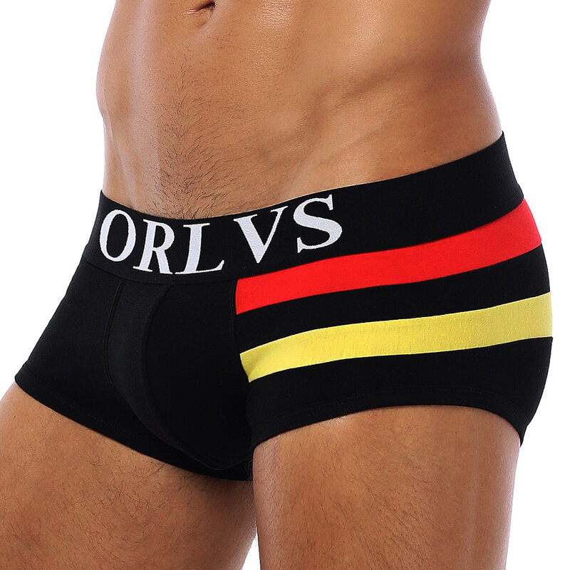 ORLVS رجل الملاكم مثير الملابس الداخلية لينة طويلة boxershort القطن لينة سراويل الذكور سراويل ثلاثية الأبعاد الحقيبة السراويل تحت ارتداء السراويل قصيرة