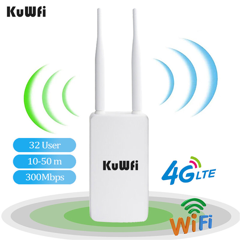 KuWFi 4G WiFi Router 300Mbps Wireless a lungo raggio WiFi Range Extender sbloccato Router LTE impermeabile esterno con scheda Sim