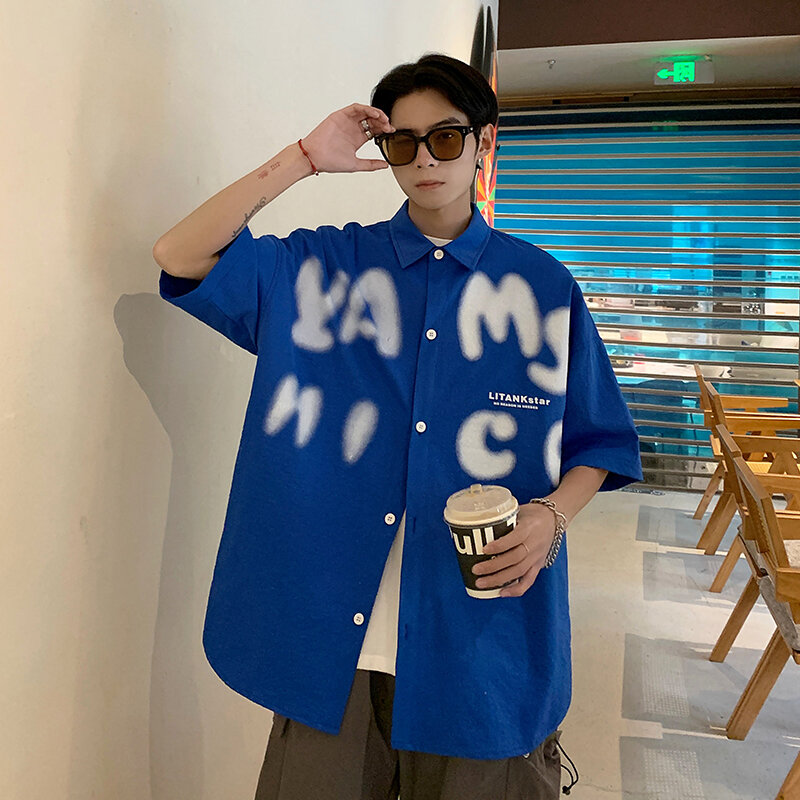 2024 Sommer Mode Brief druck Männer Shirt lässig Kurzarm Trend übergroße koreanische Streetwear Shirts Retro lose y2k T-Shirt