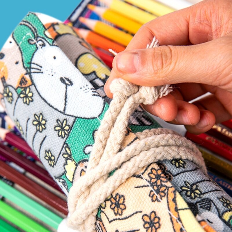 Canvas Pencil Roll Wrap Multiuse Roll Up Pencil Case Large Capacity Pen Curtain Pen Holder Bag Pen 36/48/72 Holes