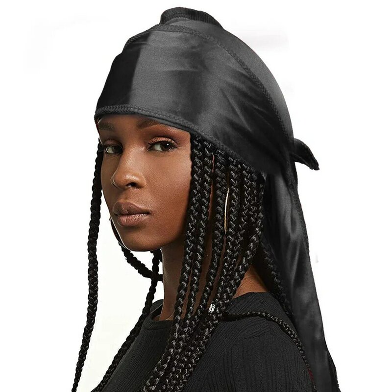 Durag Durags Headbands For Men Men Satin Tail Long Headwraps Headbands For Meny Women Headscarf Cap Elastic Caps Head Hair