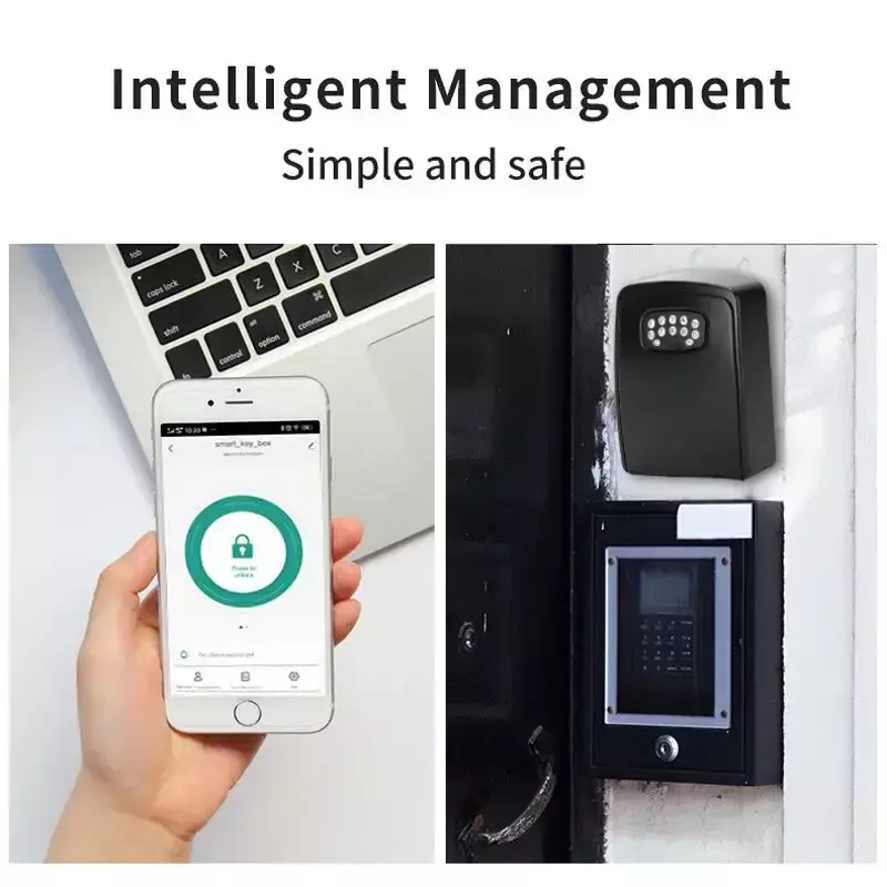Key Safe Box Smart Strongbox (Password + Mobile Phone APP Unlock ) Warehouse Wall-mounted Anti-lost Key Lock Box Remote Control