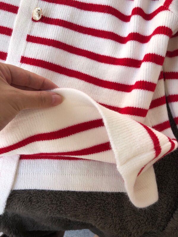 Suninbox-suéter de punto a rayas blancas y negras, cárdigan corto de manga larga, moda coreana, 2023